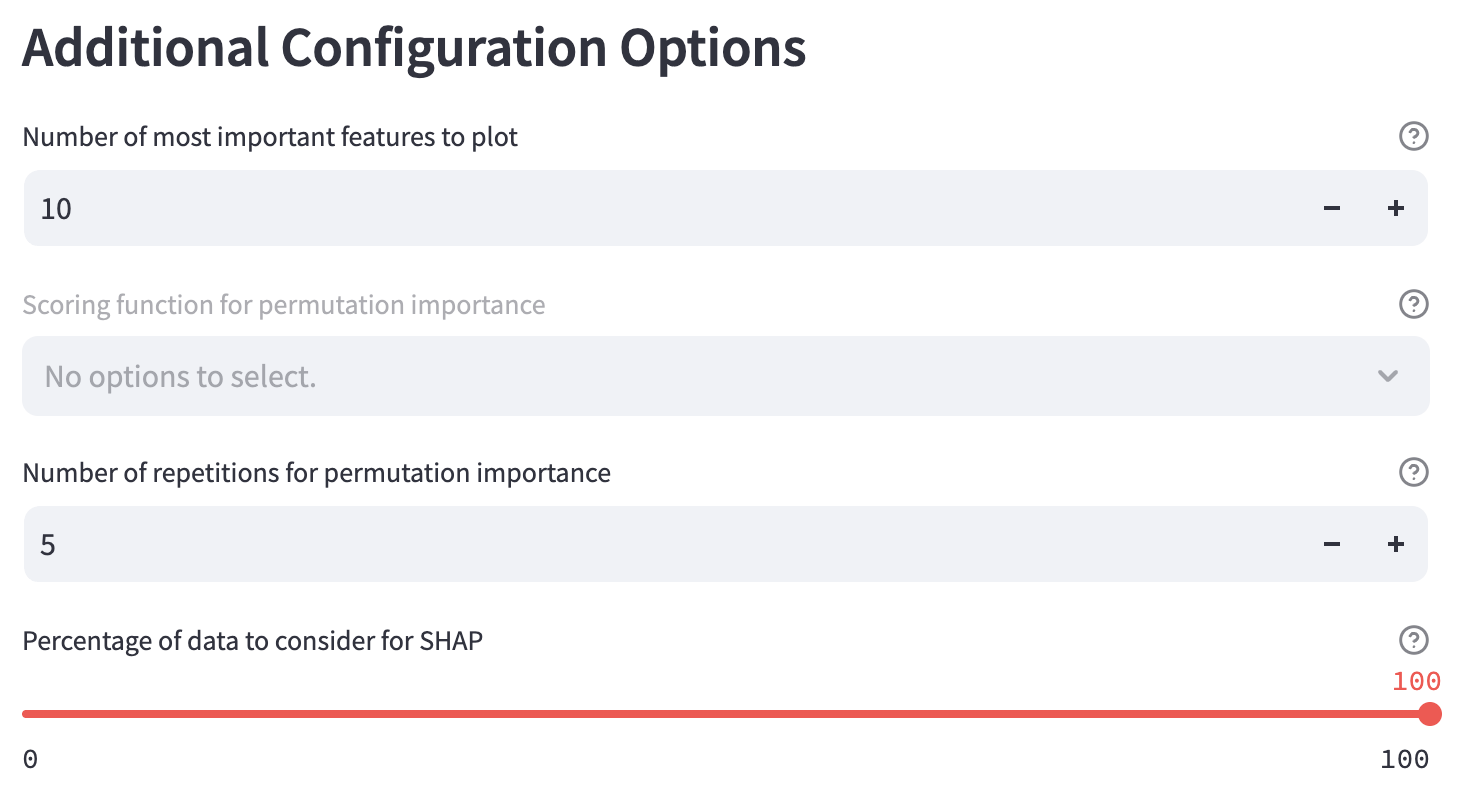 Additional feature importance configuration