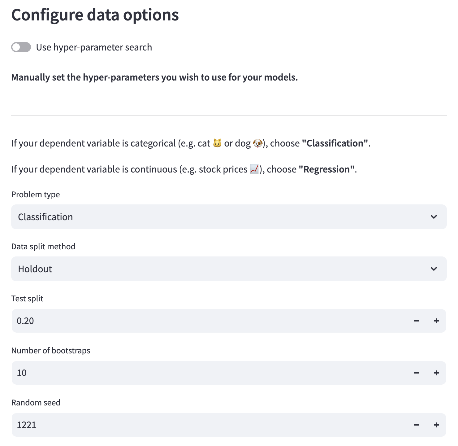 Configure data