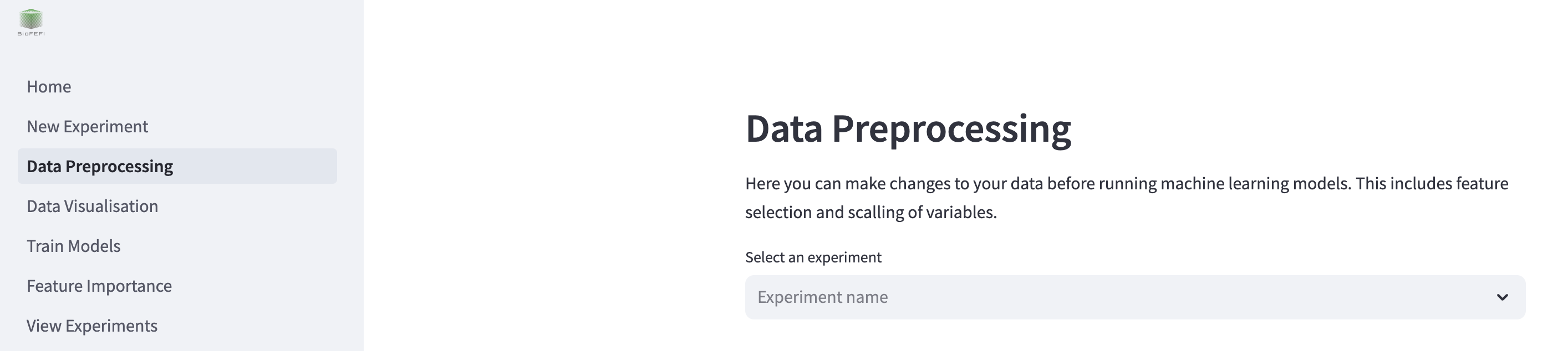 Data preprocessing page