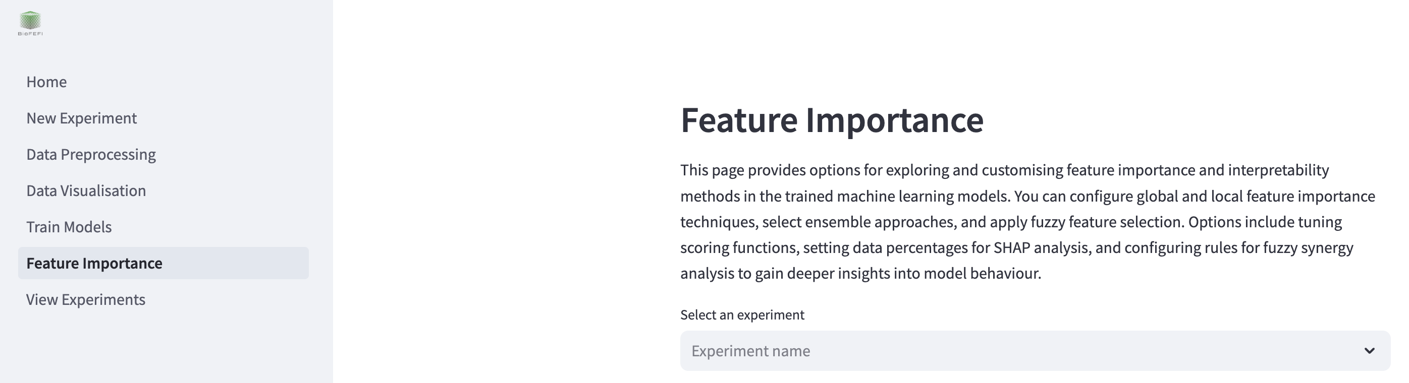 Feature importance page