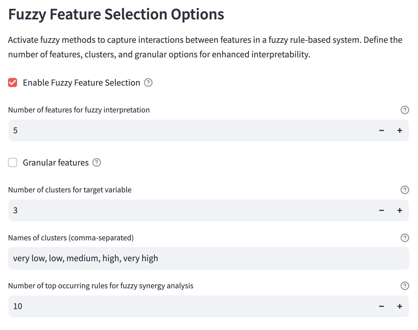 Fuzzy feature selection