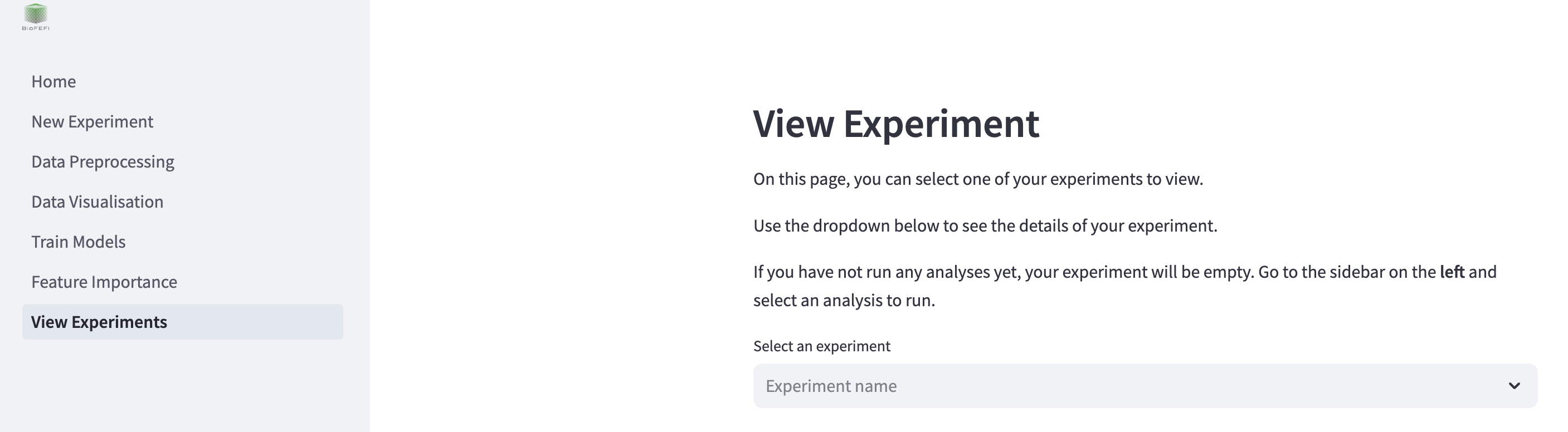 Select experiment to view