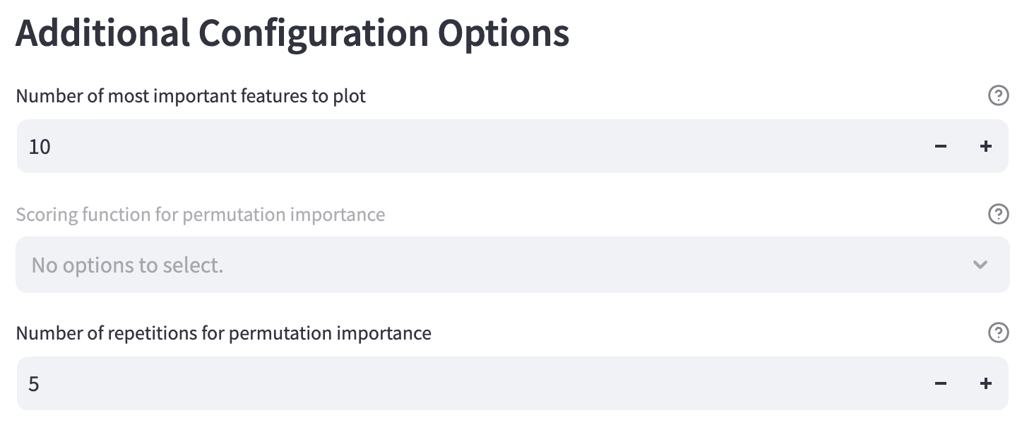 Additional feature importance configuration