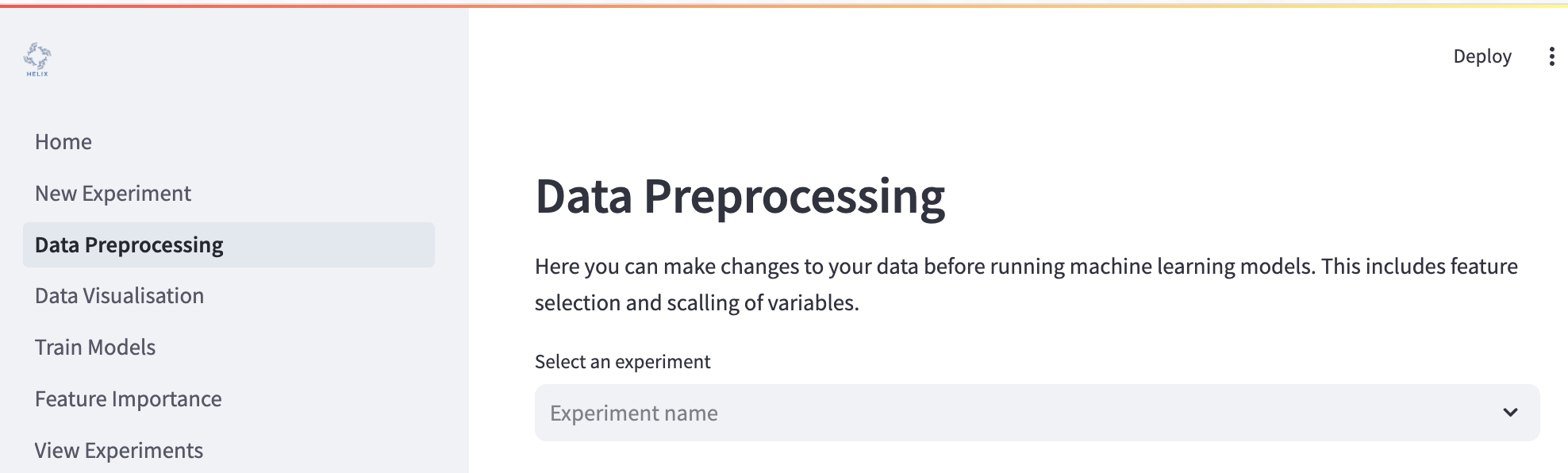 Data preprocessing page