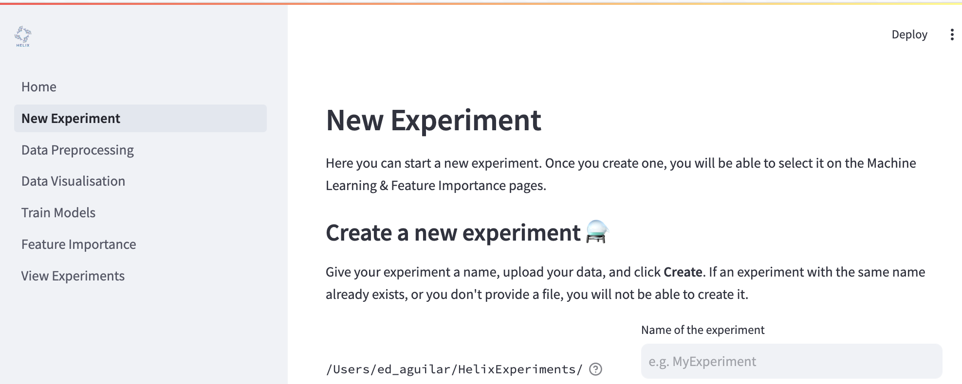 New experiment page