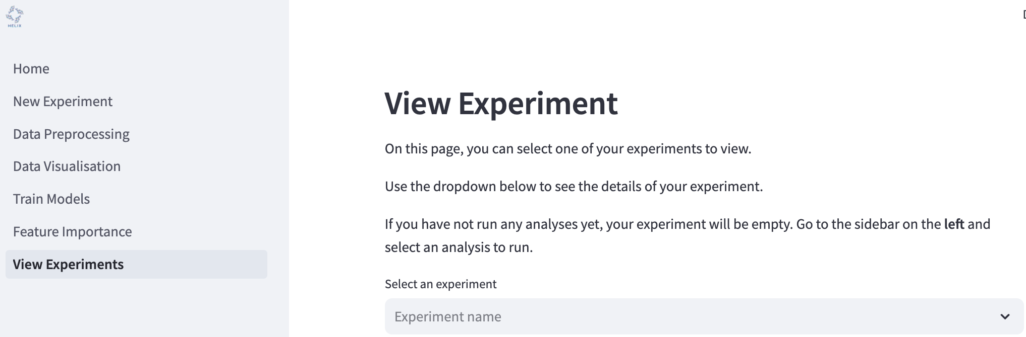Select experiment to view